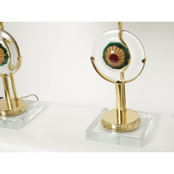 Image 1 of Paar vintage lampen van murano glas en messing, Italië 1970
