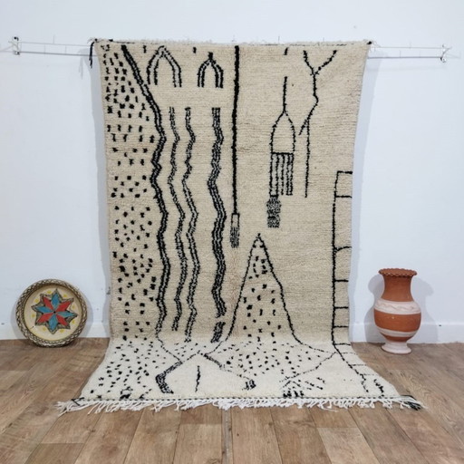 Handgemaakt Beni Ouarain Tapijt Van Wol - Beni Ouarain Handmade Wool Rug 255 X 145 Cm