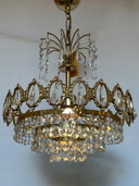 Vintage hanglamp kroonluchter kristal messing frame 