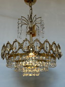 Vintage hanglamp kroonluchter kristal messing frame 