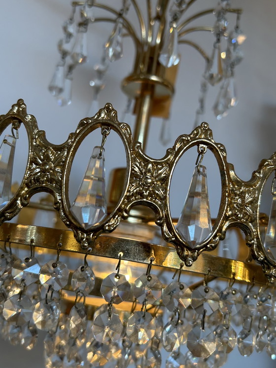 Image 1 of Vintage hanglamp kroonluchter kristal messing frame 