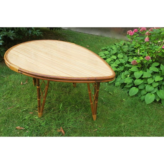 Image 1 of Mid century bladvormige bamboe tuintafel, 1960