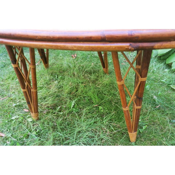 Image 1 of Mid century bladvormige bamboe tuintafel, 1960