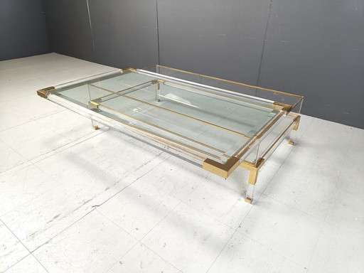 Vintage Lucite en messing schuifblad salontafel, 1970S