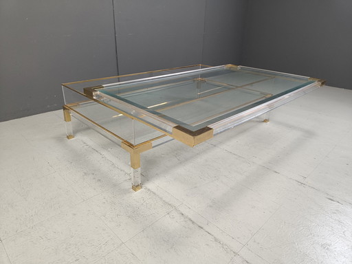 Vintage Lucite en messing schuifblad salontafel, 1970S