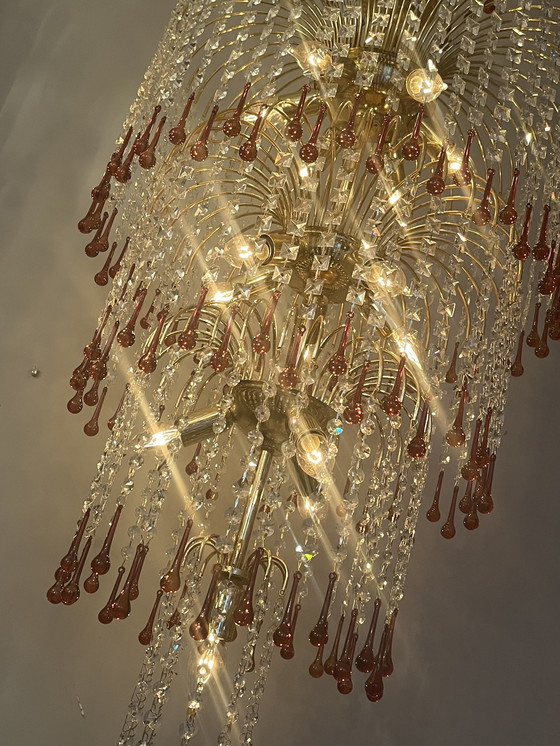 Image 1 of Xxl Teardrop Vintage Bruine Kroonluchter Hanglamp Kristal 