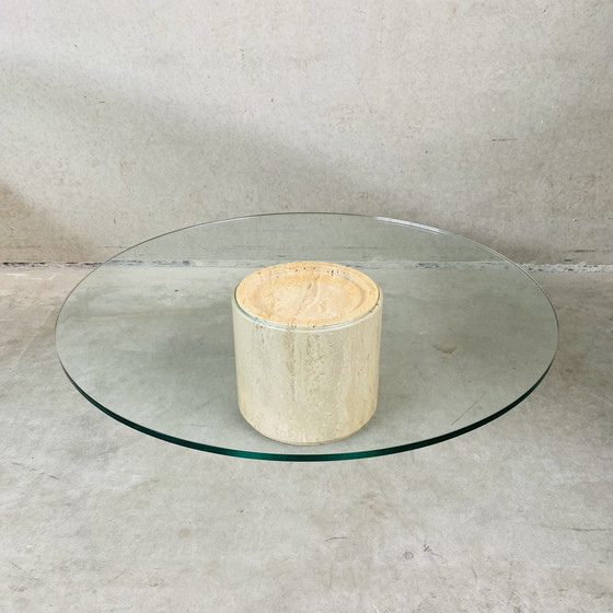 Image 1 of Mid-century Travertine Glazen Salontafel Italy 1970