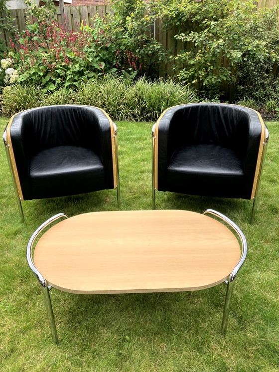 Image 1 of 2x Thonet S3001 fauteuil Christoph Zschocke 1990 + ovale salontafel