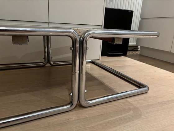 Image 1 of Chrome buisframe travertin salontafel