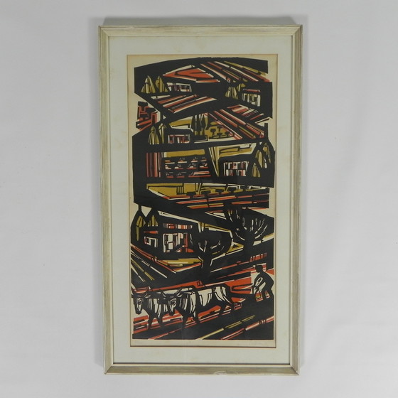 Image 1 of Litho Akke Sins , ploegende boeren, 1963