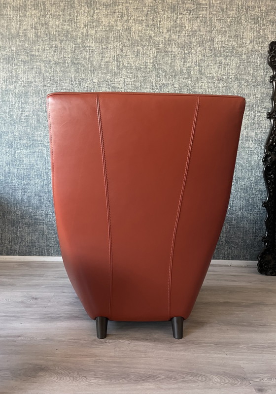 Image 1 of 2x Leolux Dolcinea lederen Fauteuil + hocker