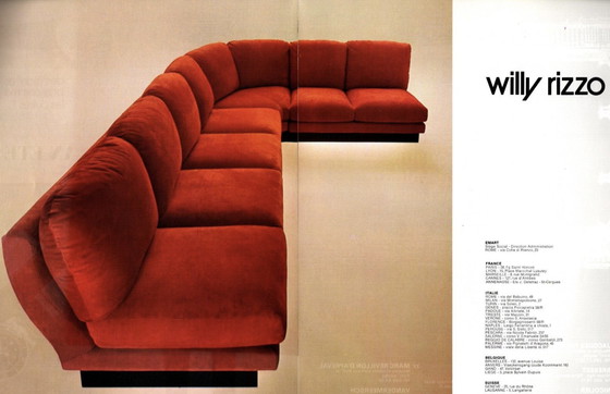 Image 1 of Zeldzame 'Super C' modulaire sofa in origineel zwart leer van Willy Rizzo. Getekend!