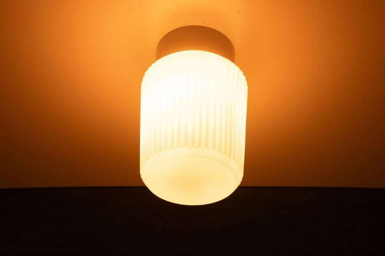 Image 1 of Space age glazen plafondlamp ribbels, minimalist glass lamp