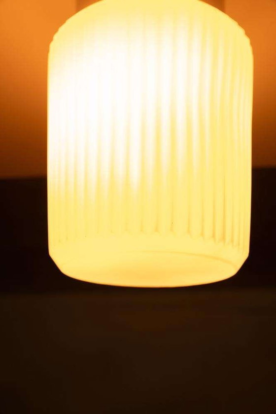 Image 1 of Space age glazen plafondlamp ribbels, minimalist glass lamp