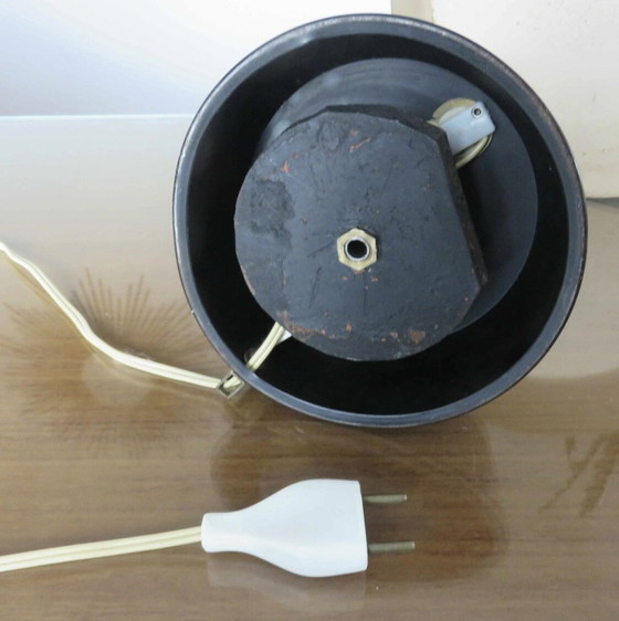 Image 1 of Messing en zwart gelakt metalen "schotel" lamp in Stilux stijl, Mid Century jaren 1950-1960