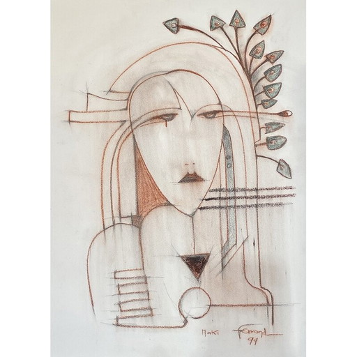 Vintage bloedschilderij door André Ferrand, 1999