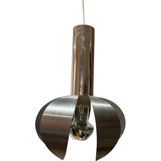 Vintage hanglamp in chroom en geborsteld staal