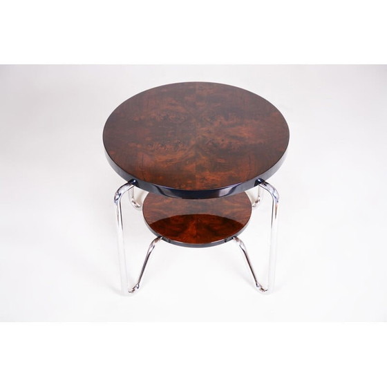 Image 1 of Vintage art deco salontafel van walnoot en chroomstaal, 1950