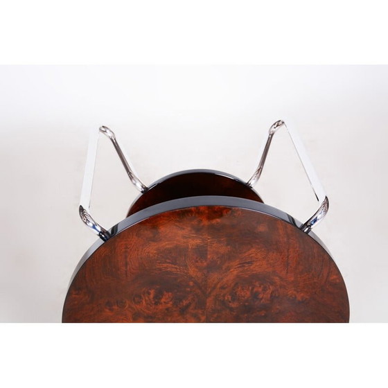 Image 1 of Vintage art deco salontafel van walnoot en chroomstaal, 1950