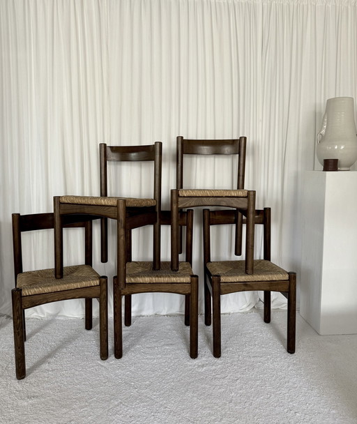 2x Italiaanse 70Ies Eiken Rush Stoelen