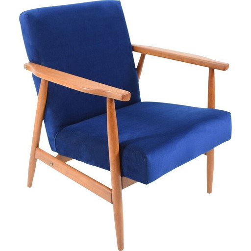 Vintage fauteuilblauw fluweel Pools 1960