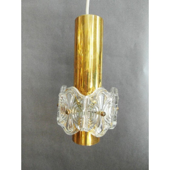 Image 1 of Verstelbare hanglamp met 3 goudkleurige messing en kristallen spots, Vintage Kinkeldey, 1970