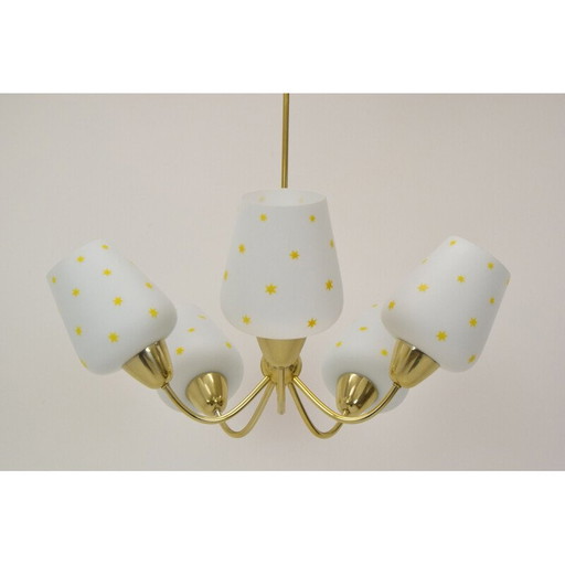 Mid Century kroonluchter van glas en messing, Tsjecho-Slowakije 1960