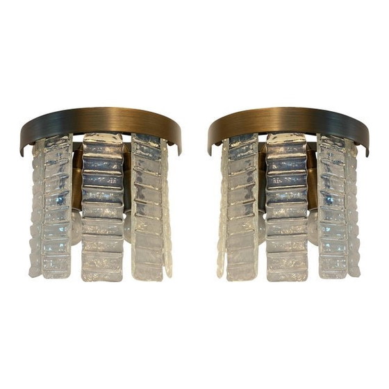 Image 1 of Set van 2 Hedendaagse Horizzontal Gestreepte Opalino "Listelli" Murano Glass