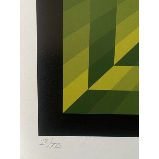 Vintage fotolithografie "hommage aan Vasarely" door Jim Bird, 1970