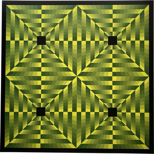 Vintage fotolithografie "hommage aan Vasarely" door Jim Bird, 1970