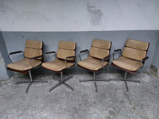 4 X Leather Chrome Armchairs