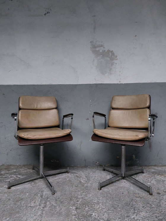 Image 1 of 4 X Leather Chrome Armchairs