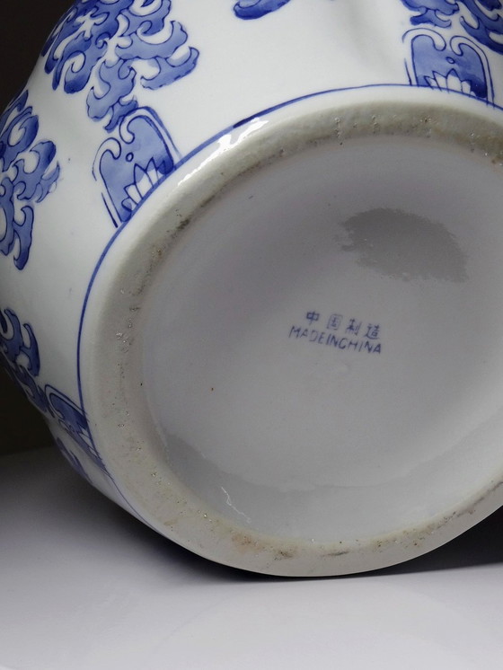 Image 1 of Grote Chinese Keramische "Pompoen" Dekpot Vintage