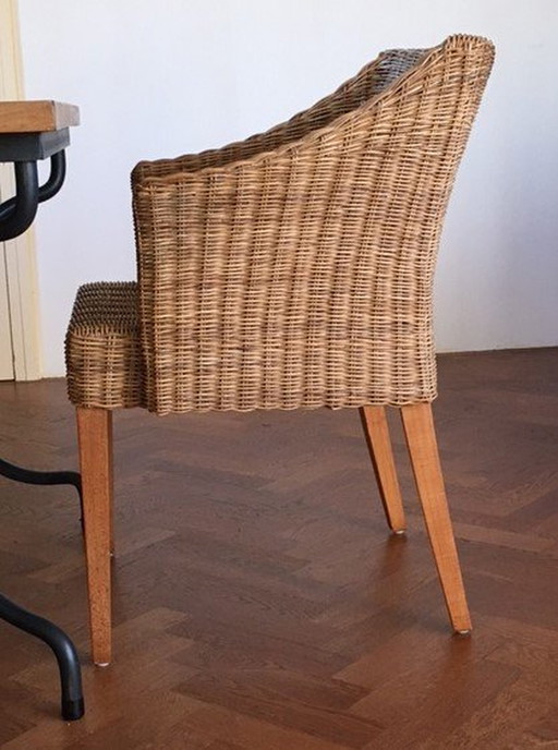 4x Rotan Eetkamerstoelen Met Teakhouten Poten