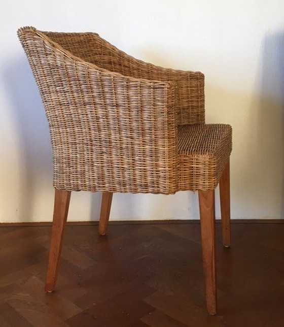 Image 1 of 4x Rotan Eetkamerstoelen Met Teakhouten Poten