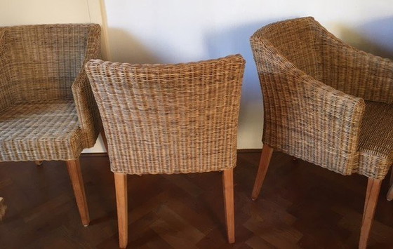 Image 1 of 4x Rotan Eetkamerstoelen Met Teakhouten Poten