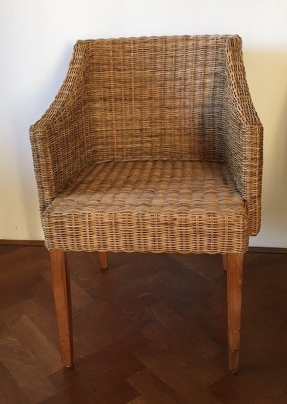 Image 1 of 4x Rotan Eetkamerstoelen Met Teakhouten Poten