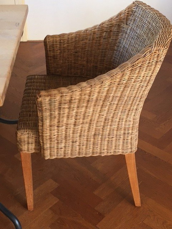 Image 1 of 4x Rotan Eetkamerstoelen Met Teakhouten Poten