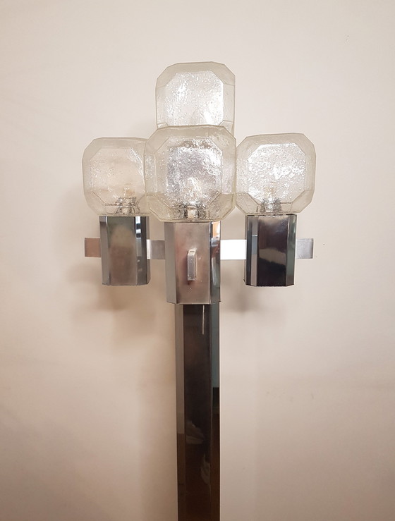 Image 1 of Brutalist vloerlamp van Cosack Leuchten in glas en chroom