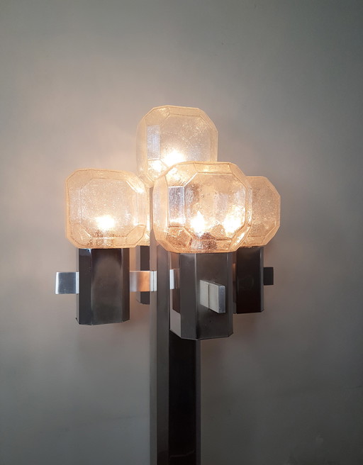 Brutalist vloerlamp van Cosack Leuchten in glas en chroom