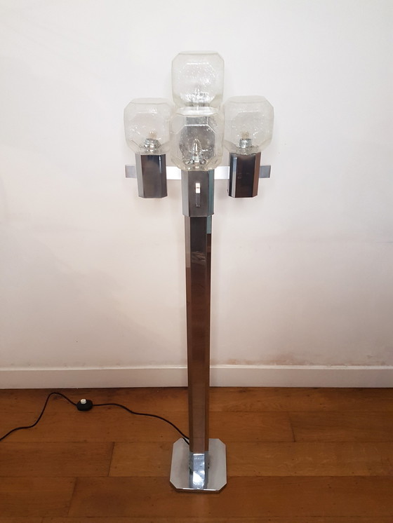 Image 1 of Brutalist vloerlamp van Cosack Leuchten in glas en chroom