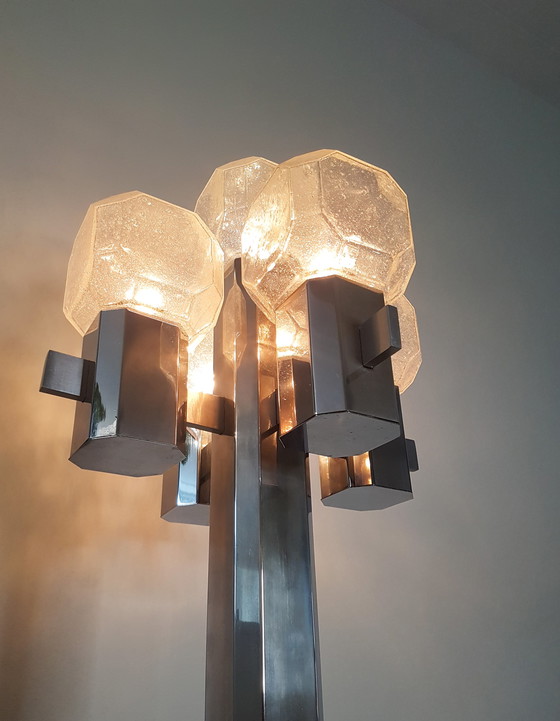 Image 1 of Brutalist vloerlamp van Cosack Leuchten in glas en chroom