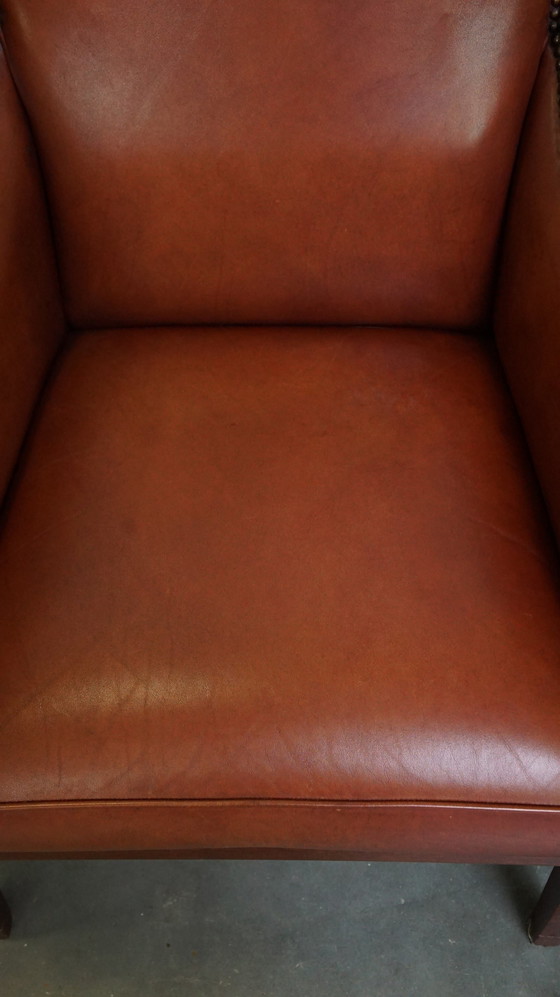 Image 1 of 4 X Cognac Kleurige Rundleren Art Deco Design Fauteuil