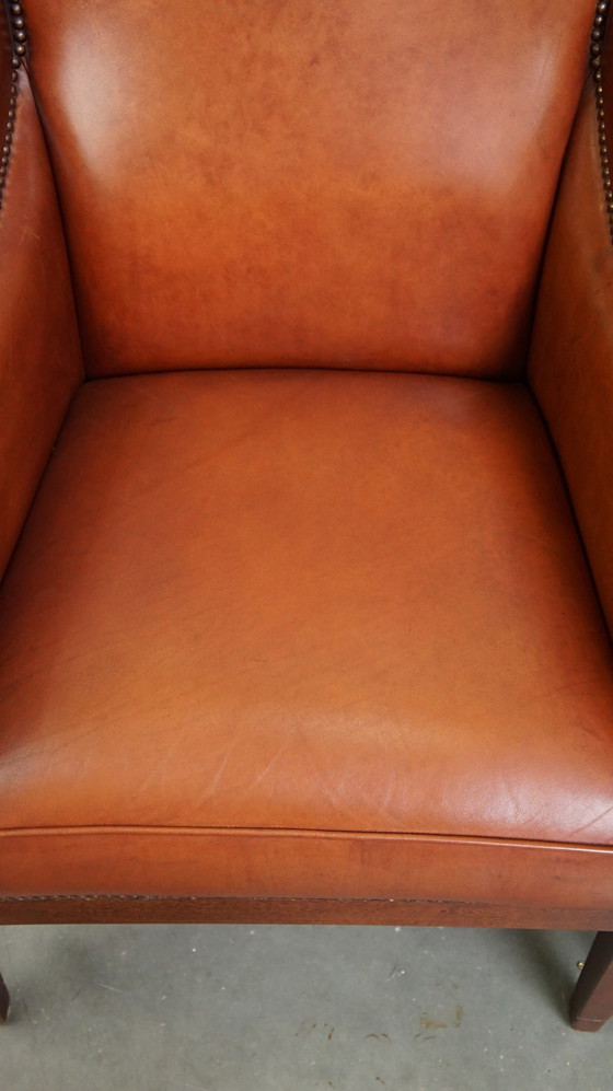 Image 1 of 4 X Cognac Kleurige Rundleren Art Deco Design Fauteuil