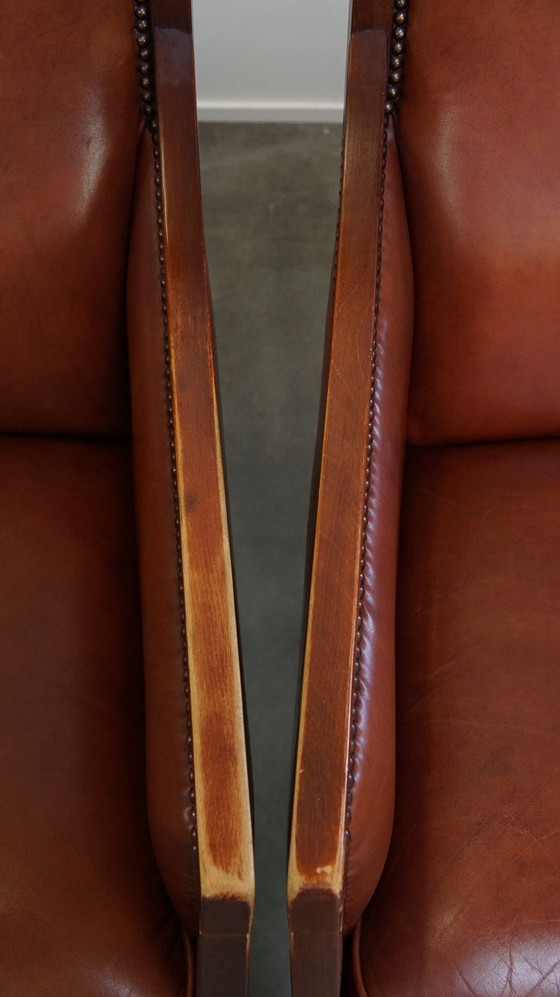 Image 1 of 4 X Cognac Kleurige Rundleren Art Deco Design Fauteuil