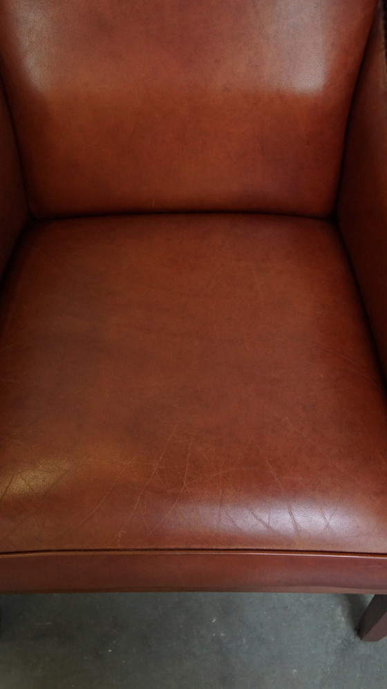 Image 1 of 4 X Cognac Kleurige Rundleren Art Deco Design Fauteuil