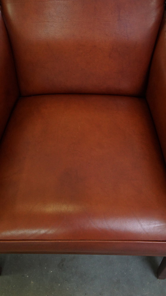 Image 1 of 4 X Cognac Kleurige Rundleren Art Deco Design Fauteuil