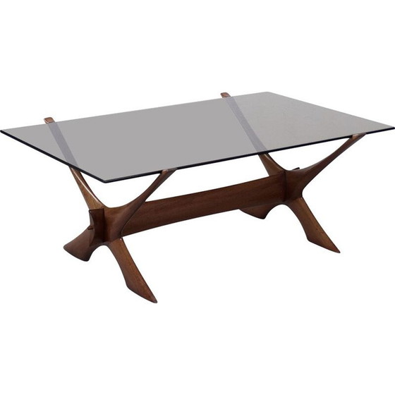 Image 1 of Vintage condor salontafel in walnoot van Fredrik Schriever-Abeln voor Örebro Glass, Zweden 1960
