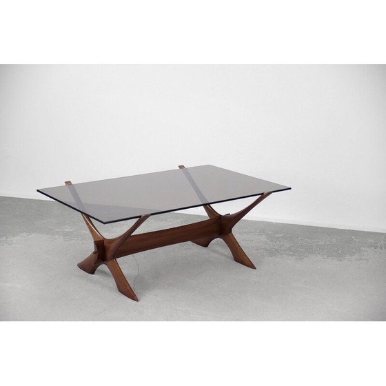 Image 1 of Vintage condor salontafel in walnoot van Fredrik Schriever-Abeln voor Örebro Glass, Zweden 1960