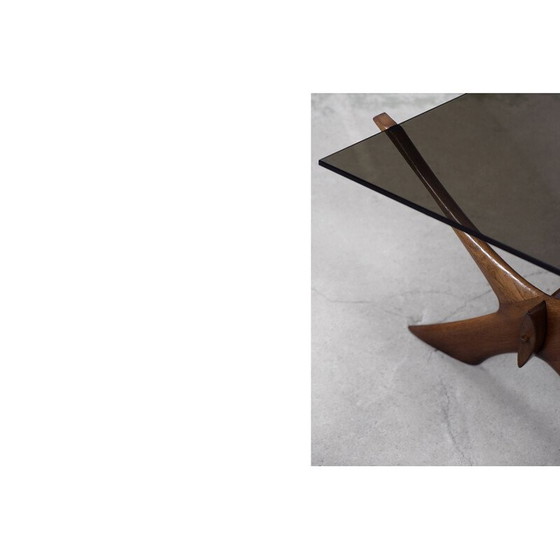 Image 1 of Vintage condor salontafel in walnoot van Fredrik Schriever-Abeln voor Örebro Glass, Zweden 1960